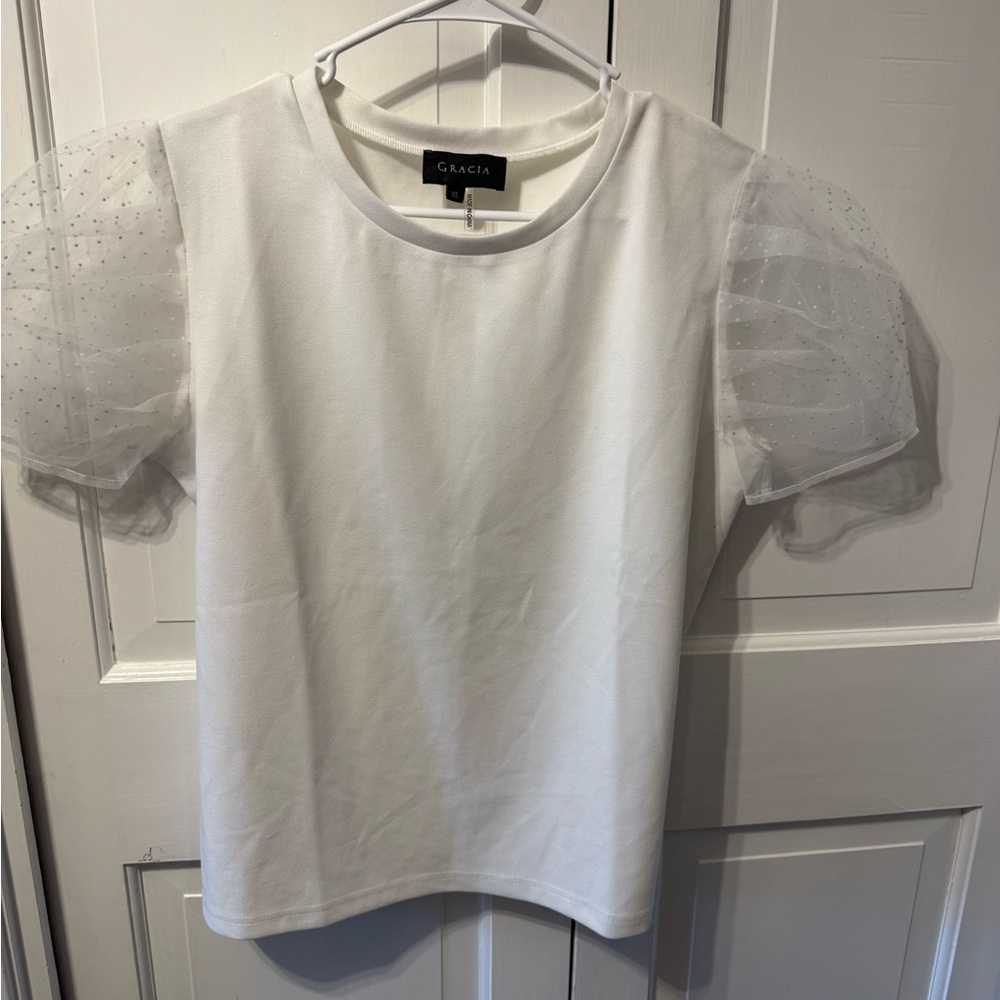 Gracia White Puff Sleeve Tee